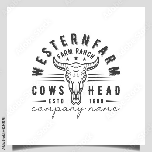 Vintage Retro Texas Longhorn Buffalo Bull head, Cow cattle for Western Farm Ranch Country logo design vector template
