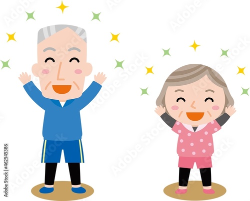 スポーツ好きで若々しいおじいさんとおばあさんのイラスト