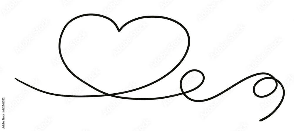 Heart.One line drawing on white background.