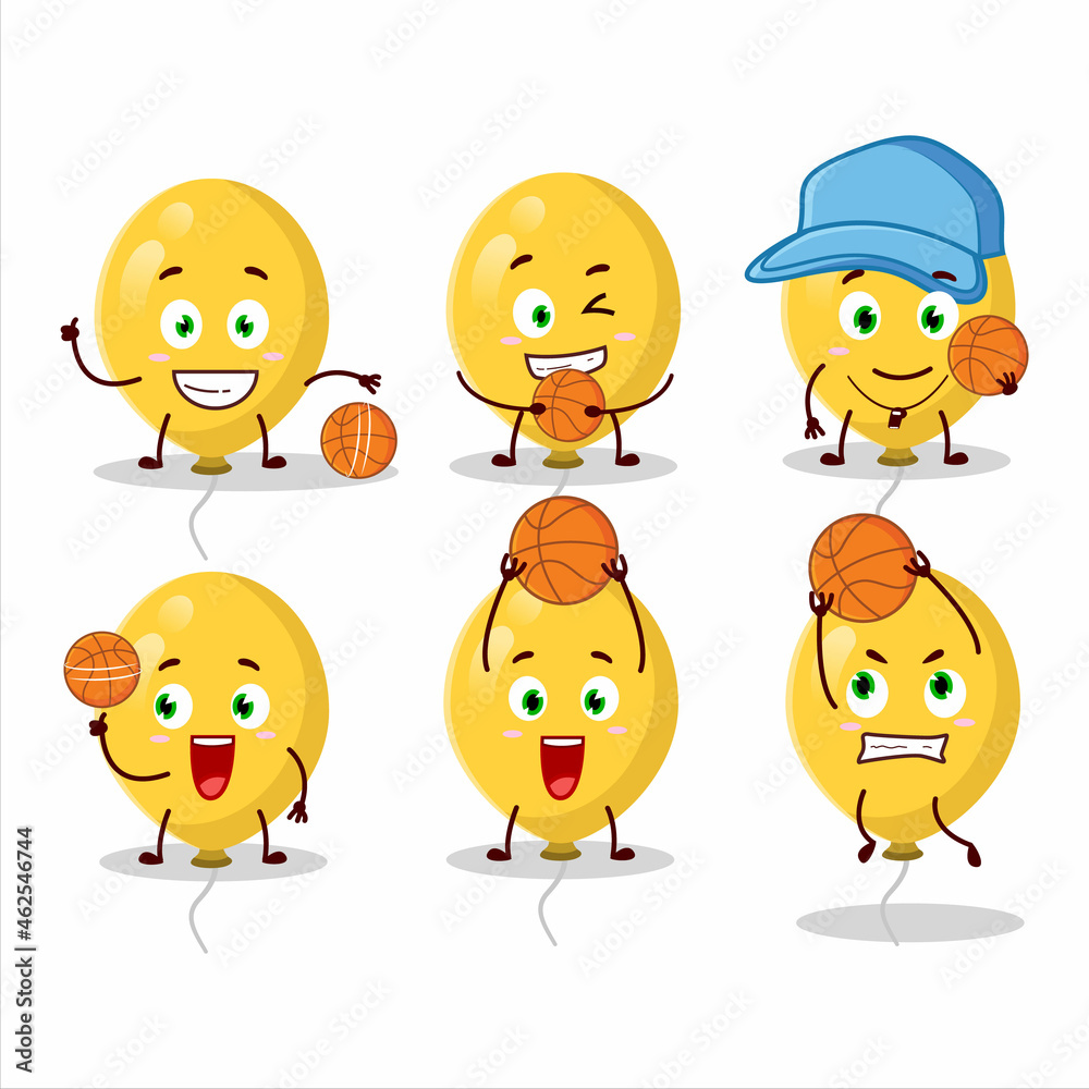 Talented yellow balloons cartoon character as a basketball athlete Talented yellow balloons cartoon character as a basketball athlete