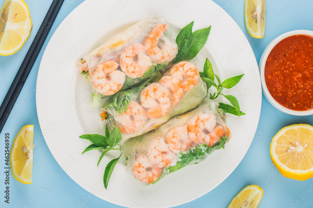 Vietnamese Food:Fresh Spring Roll with shrimps, Vietnamese Food:Fresh Spring Roll with shrimps,