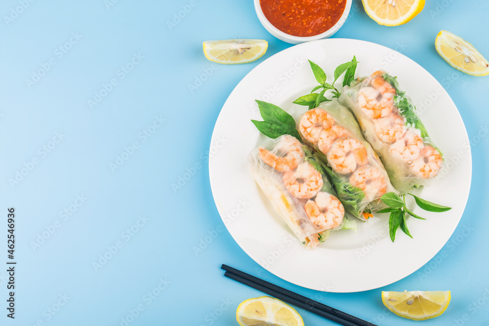 Vietnamese Food:Fresh Spring Roll with shrimps, Vietnamese Food:Fresh Spring Roll with shrimps,