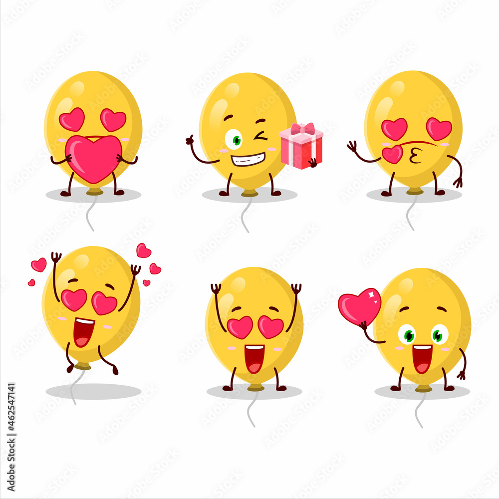 Yellow balloons cartoon character with love cute emoticon Yellow balloons cartoon character with love cute emoticon