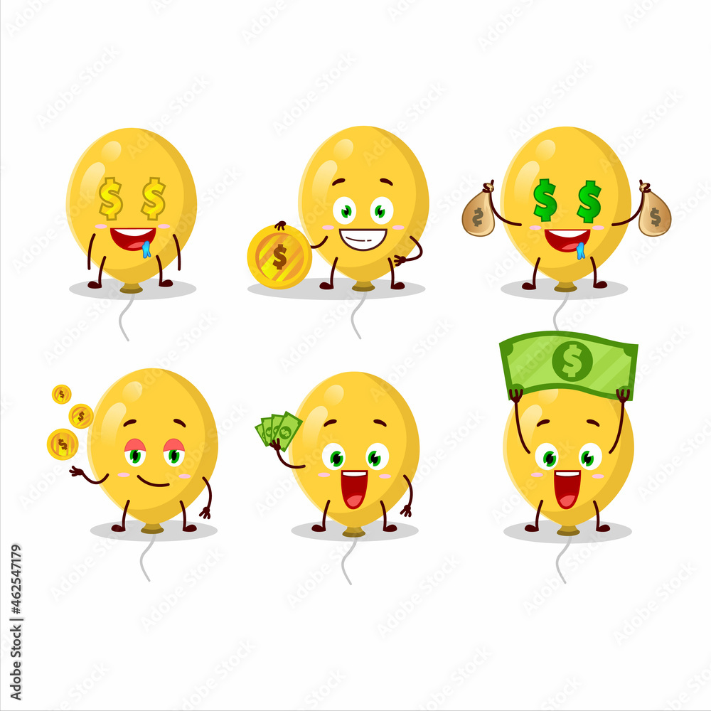 Yellow balloons cartoon character with cute emoticon bring money