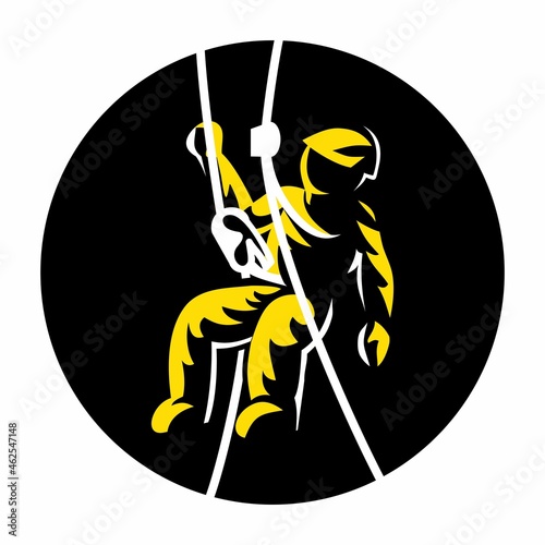 Industrial climbing logo. Vector logo for climbers. Industrial alpinism. Vector illustration of a climber. We go up.