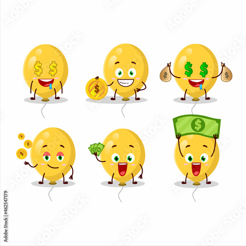 Yellow balloons cartoon character with cute emoticon bring money