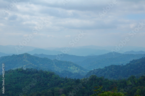 tropical evergreen forest landscape with blue sky background,Keangkrachan forest complex the nature world heritage site.