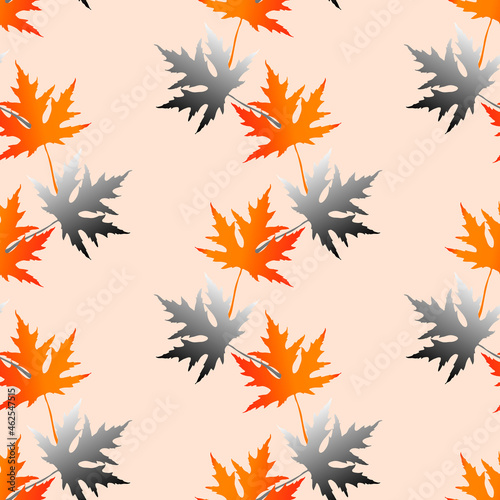 Autumn maple leaves.Seamless pattern.Image on white and colored background.