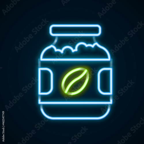Glowing neon line Coffee jar bottle icon isolated on black background. Colorful outline concept. Vector