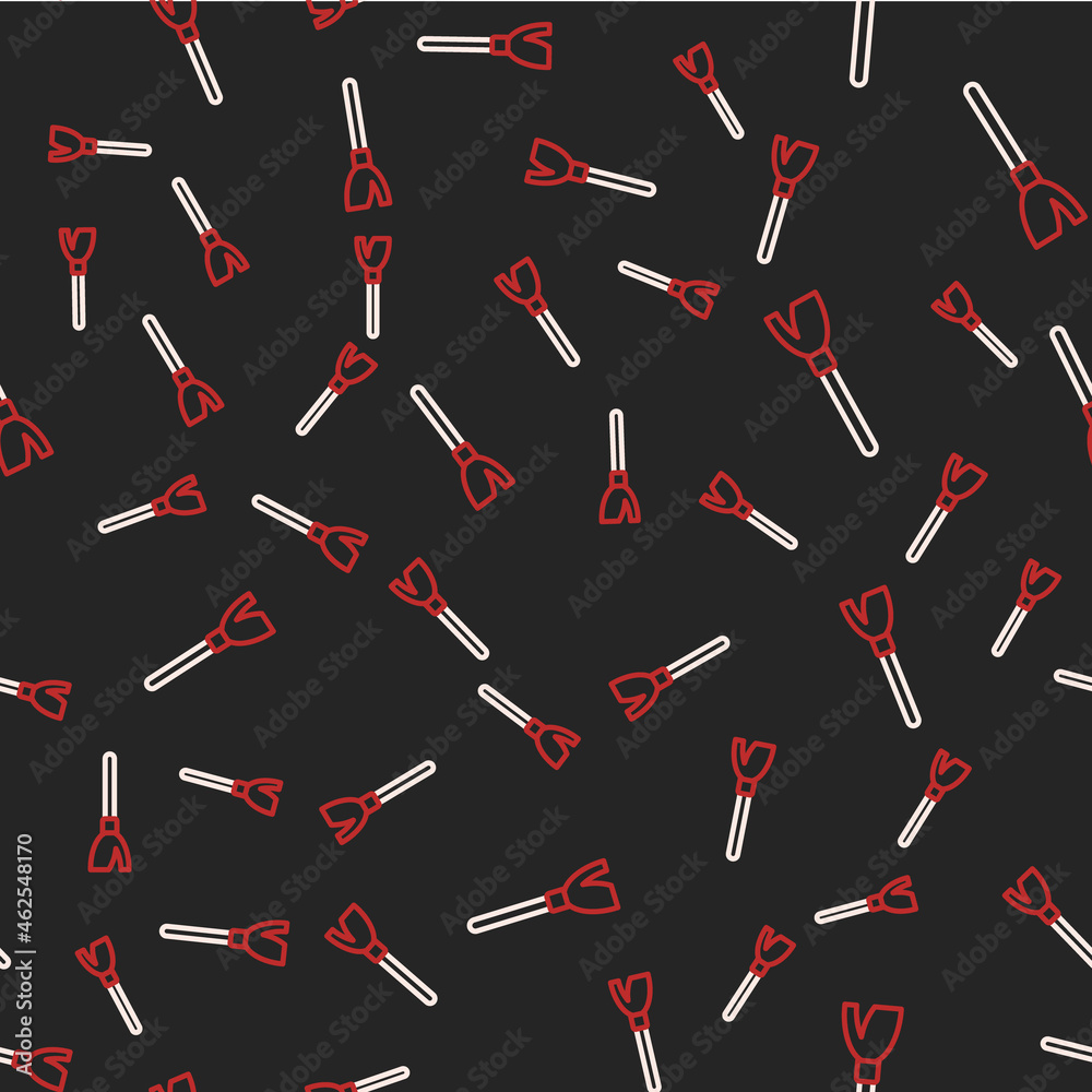 Line Handle broom icon isolated seamless pattern on black background. Cleaning service concept. Vector