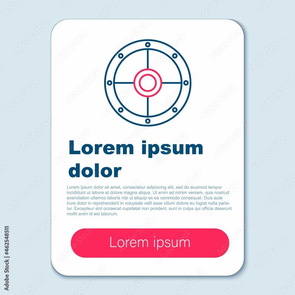 Line Round wooden shield icon isolated on grey background. Security, safety, protection, privacy, guard concept. Colorful outline concept. Vector Line Round wooden shield icon isolated on grey background. Security, safety, protection, privacy, guard concept. Colorful outline concept. Vector