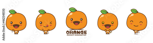 orange cartoon mascot, fruit vector illustration, with different facial expressions and poses