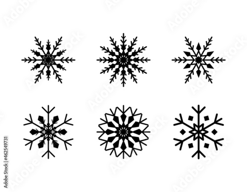 Set of simple snowflake of black lines. Festive decoration for New Year and Christmas