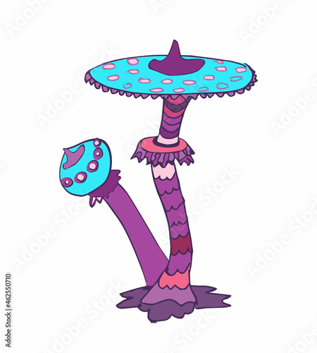 Fantasy decorative icon of magic mushrooms on white background. Hand drawn concept. Vector illustration.