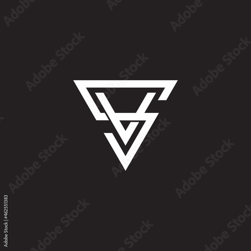 letter sv overlapping triangle line flat 3d design logo vector