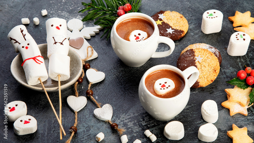 Christmas composition with hot chocolate and cookies. Christmas composition with hot chocolate and cookies.
