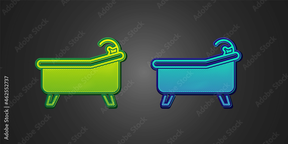 Green and blue Bathtub icon isolated on black background. Vector Green and blue Bathtub icon isolated on black background. Vector