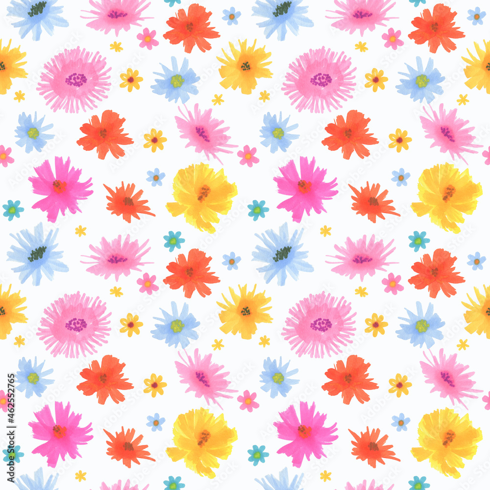 Funny colorful meadow flowers on white background. Hand drawn with markers Funny colorful meadow flowers on white background. Hand drawn with markers
