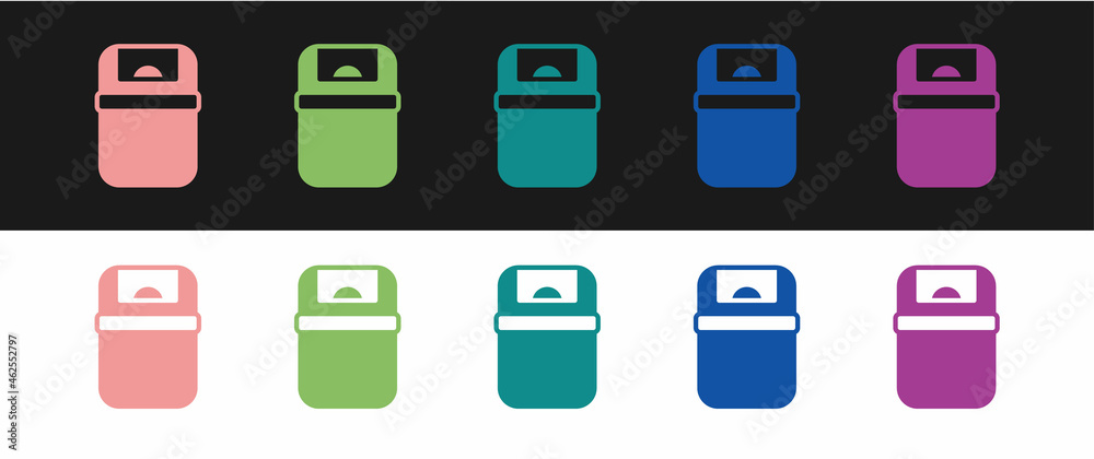 Set Trash can icon isolated on black and white background. Garbage bin sign. Recycle basket icon. Office trash icon. Vector