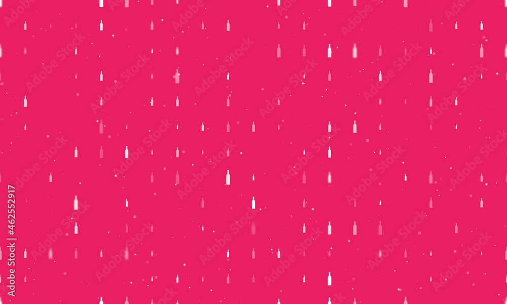 Seamless background pattern of evenly spaced white beer bottle symbols of different sizes and opacity. Vector illustration on pink background with stars Seamless background pattern of evenly spaced white beer bottle symbols of different sizes and opacity. Vector illustration on pink background with stars