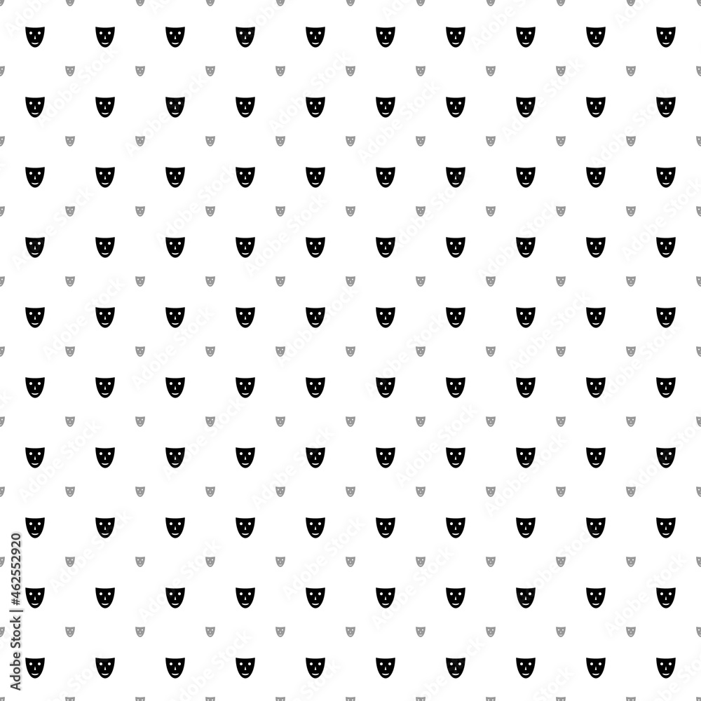 Square seamless background pattern from geometric shapes are different sizes and opacity. The pattern is evenly filled with black theatrical masks. Vector illustration on white background