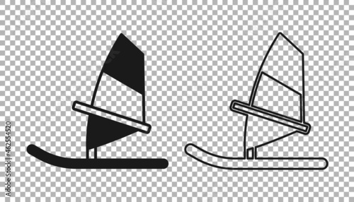 Black Windsurfing icon isolated on transparent background. Vector