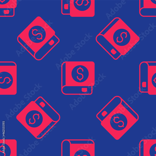 Red Financial book icon isolated seamless pattern on blue background. Vector