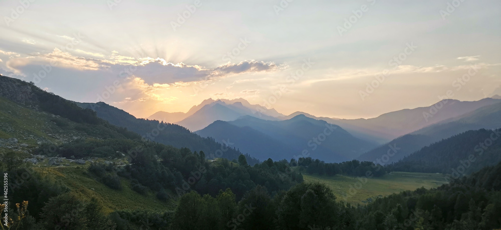 Sunset in mountains of Abkhazia