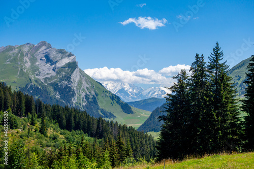 Mountain landscape and Mont Blanc view in La Clusaz, France