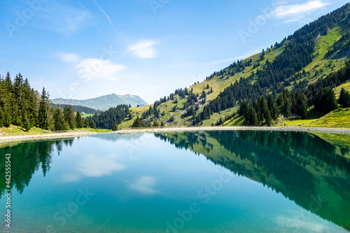 Fototapeta Naklejka Na Ścianę i Meble -  Lake of Balme and Mountain landscape in La Clusaz, France