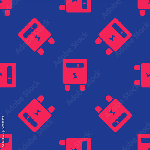 Red Electric meter icon isolated seamless pattern on blue background. Vector