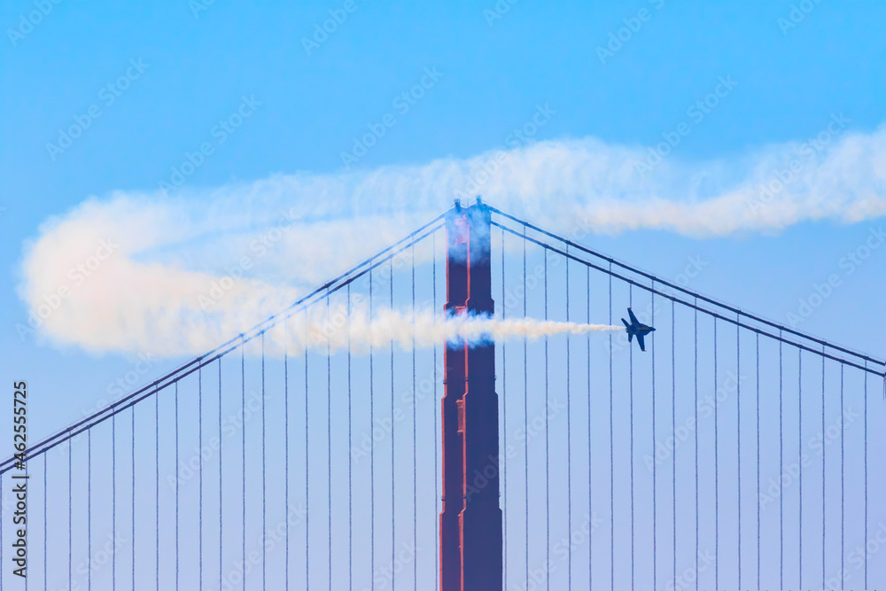 Fleet Week Blue Angel Flying over Golden Gate Bridge, San Francisco Fleet Week Blue Angel Flying over Golden Gate Bridge, San Francisco