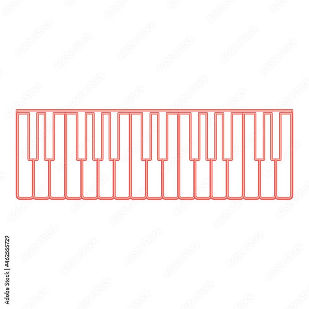 Fototapeta premium Neon piano keys red color vector illustration flat style image