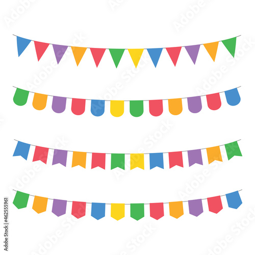 triangle bunting party flags set color vector holiday background. Vector illustration