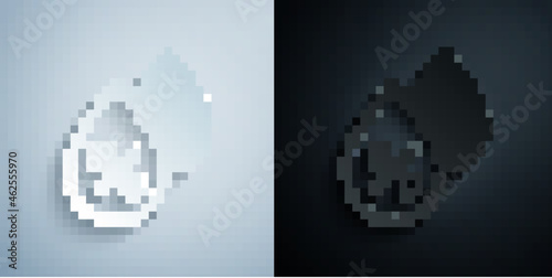 Paper cut Water drop percentage icon isolated on grey and black background. Humidity analysis. Paper art style. Vector