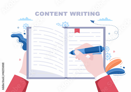 Content Writer or Journalist Background Vector Illustration For Copy Writing, Research, Development Idea and Novel or Book Script in Flat Style