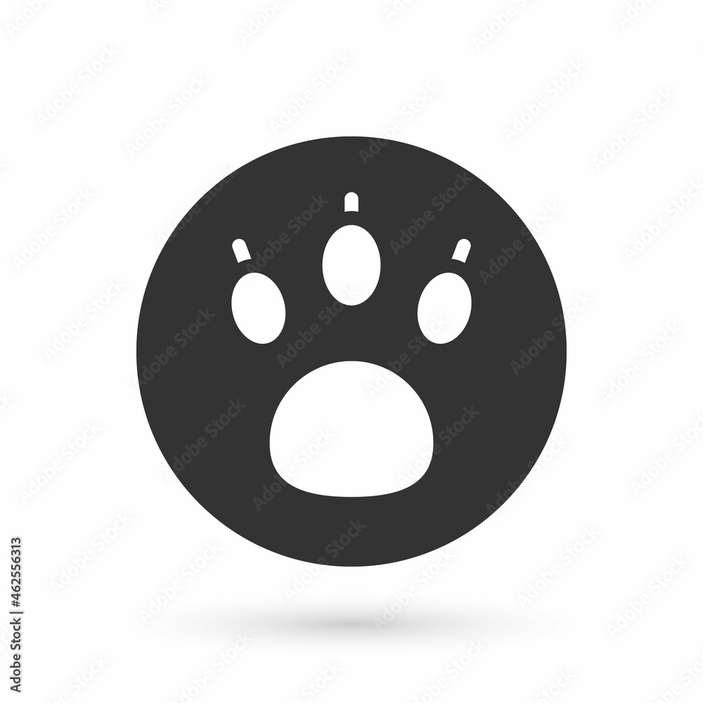 Grey Paw search icon isolated on white background. Magnifying glass with animal footprints. Vector Grey Paw search icon isolated on white background. Magnifying glass with animal footprints. Vector