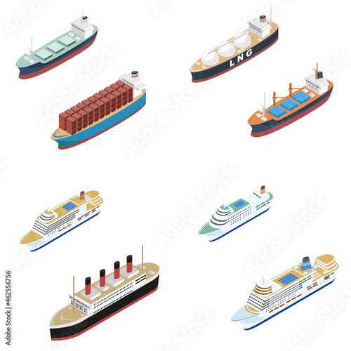 アイソメトリックの客船と貨物船セット photo