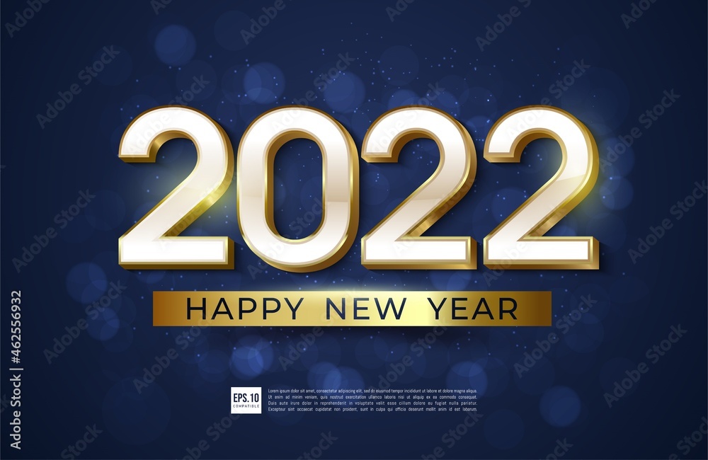 Happy new year 2022 with style gold border illustration simple design