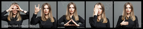 Photos A young woman shows Masonic symbols with her hands