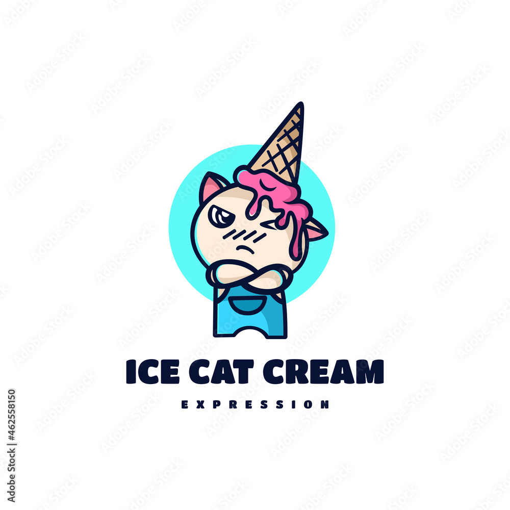 Obraz premium Vector Logo Illustration Ice Cream Cat Mascot Cartoon Style.