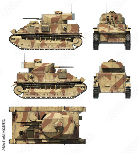 British Tank Vickers Medium Mk II 3d-renders on white background photo