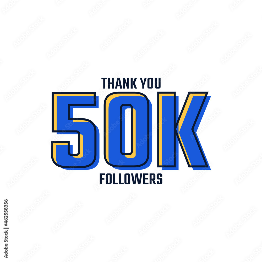 Thank You 50 K Followers Card Celebration Vector. 50000 Followers Congratulation Post Social Media Template.