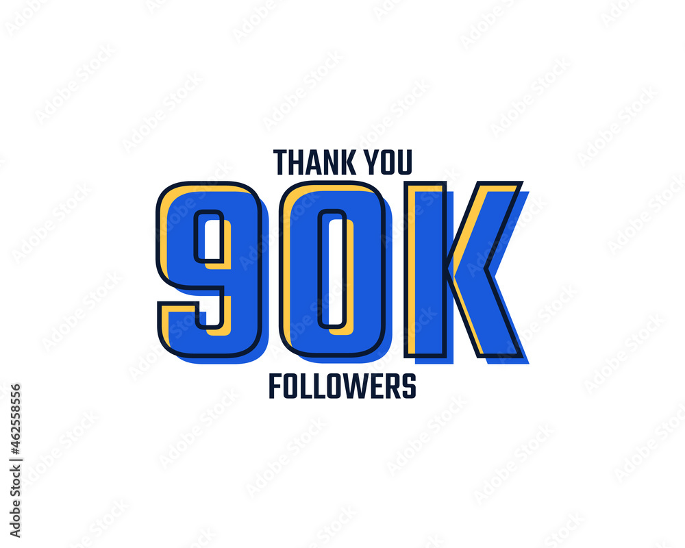 Thank You 90 K Followers Card Celebration Vector. 90000 Followers Congratulation Post Social Media Template.