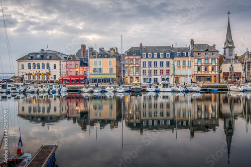 Historic center with the canal of the port of the city of Honfleur and its typical houses, located in Normandy, France