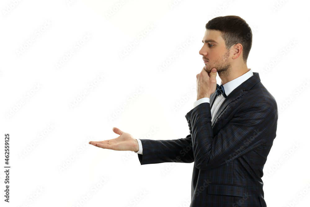 Businessman in classic suit isolated on white background, space for text Businessman in classic suit isolated on white background, space for text