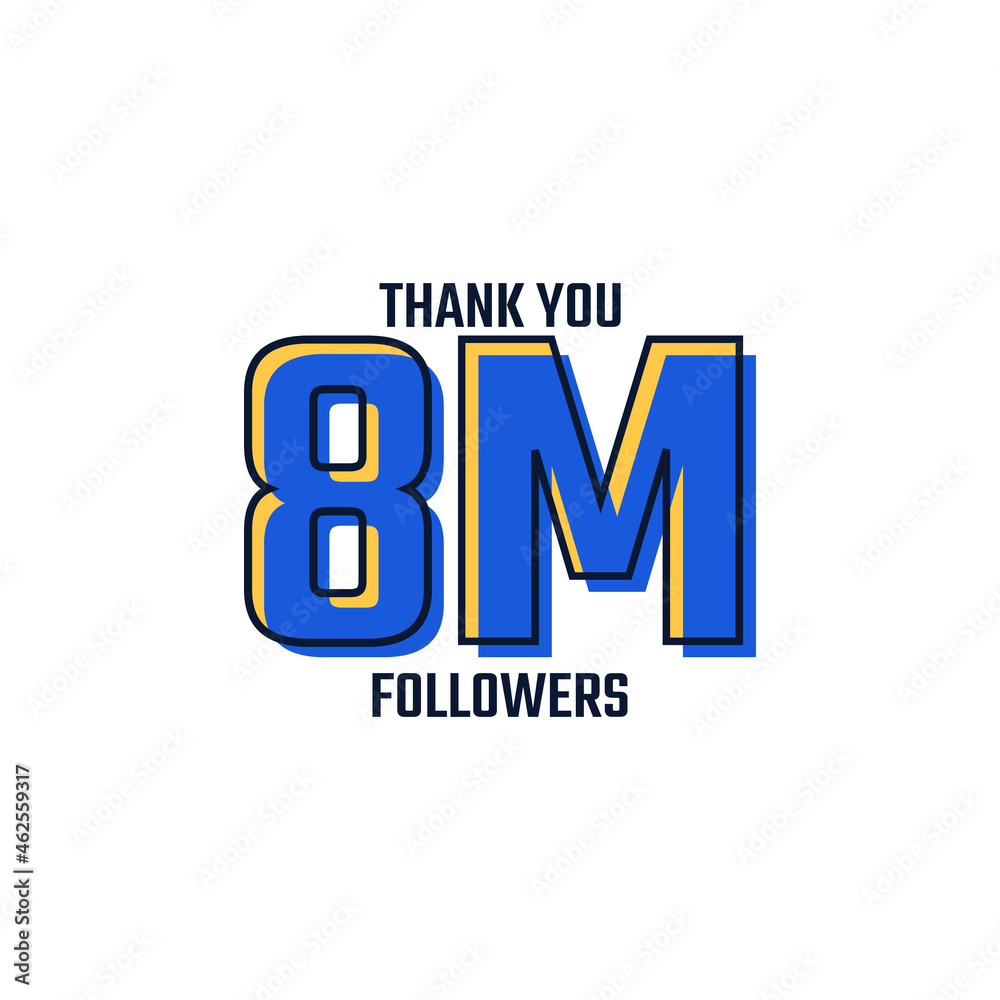 Thank You 8 M Followers Card Celebration Vector. 8000000 Followers Congratulation Post Social Media Template.