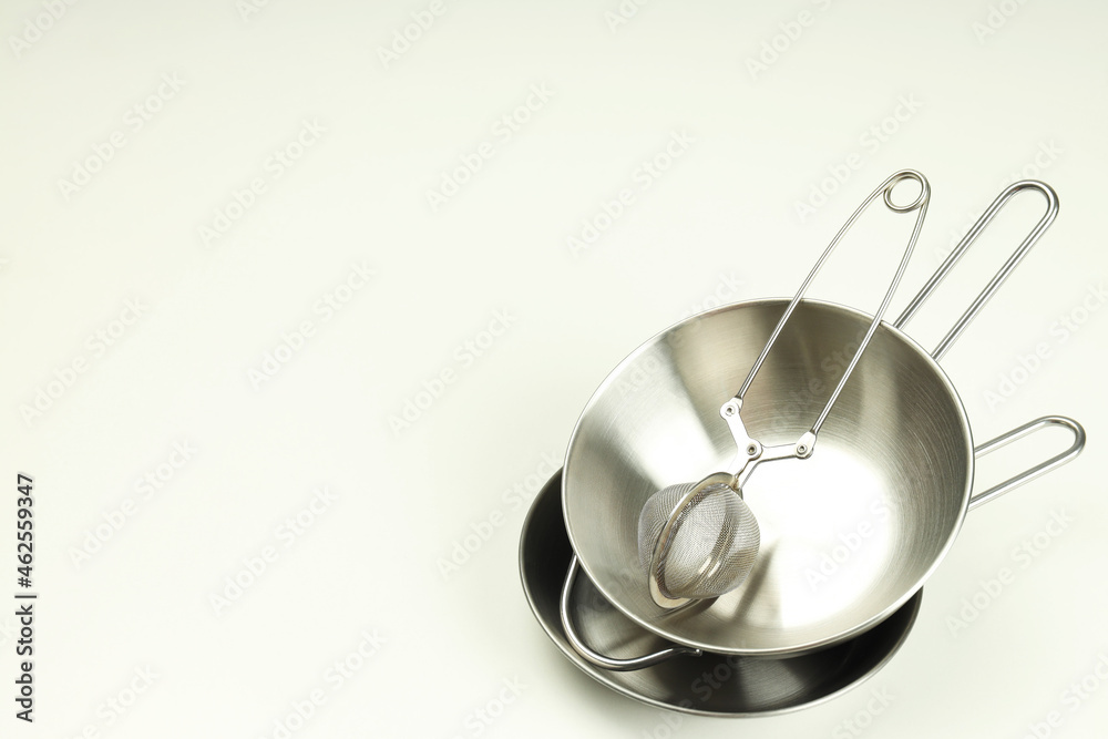 Kitchen utensil on white background, space for text Kitchen utensil on white background, space for text