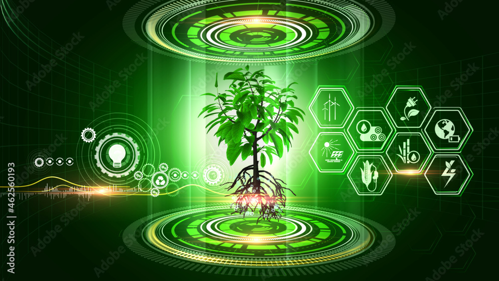 Green Energy Technology Concept Green environment with Center and spoke ...