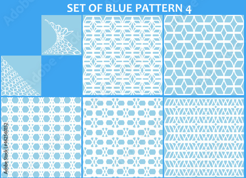 Set of seven blue pattern 4. Vector abstract illustration. Suitable for background, template, or fashion